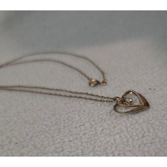 Vintage 14K GF Heart Diamond Pendant Necklace PPC 3d Raised Double Heart - Picture 6 of 11